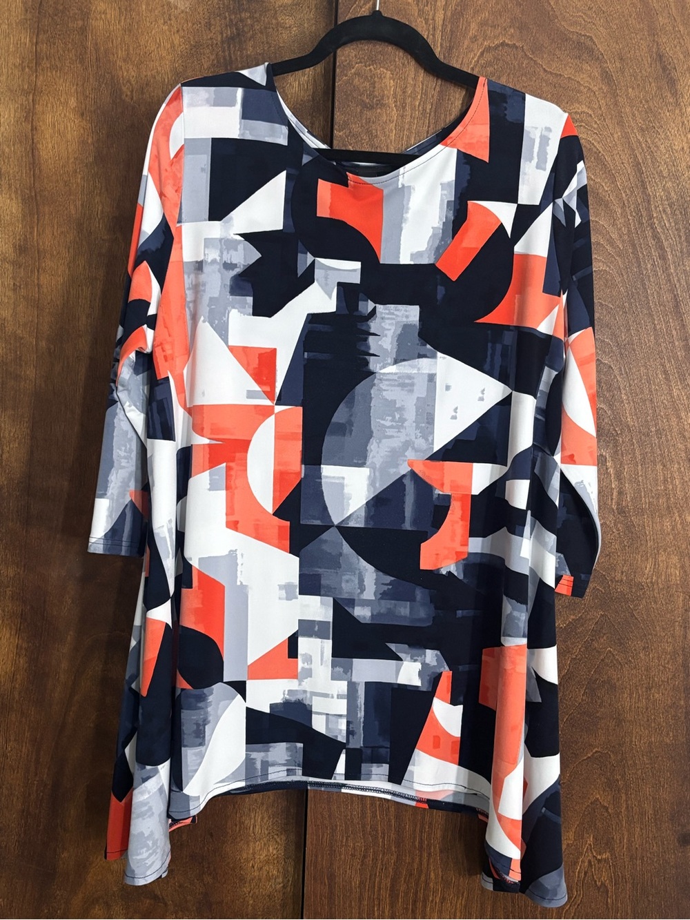 Alfani Abstract Geo Print Black Grey and Orange Woman’s Tunic